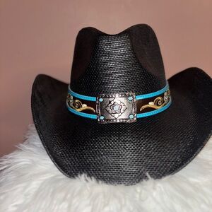 Black Western Hat with Turquoise and Silver Accents